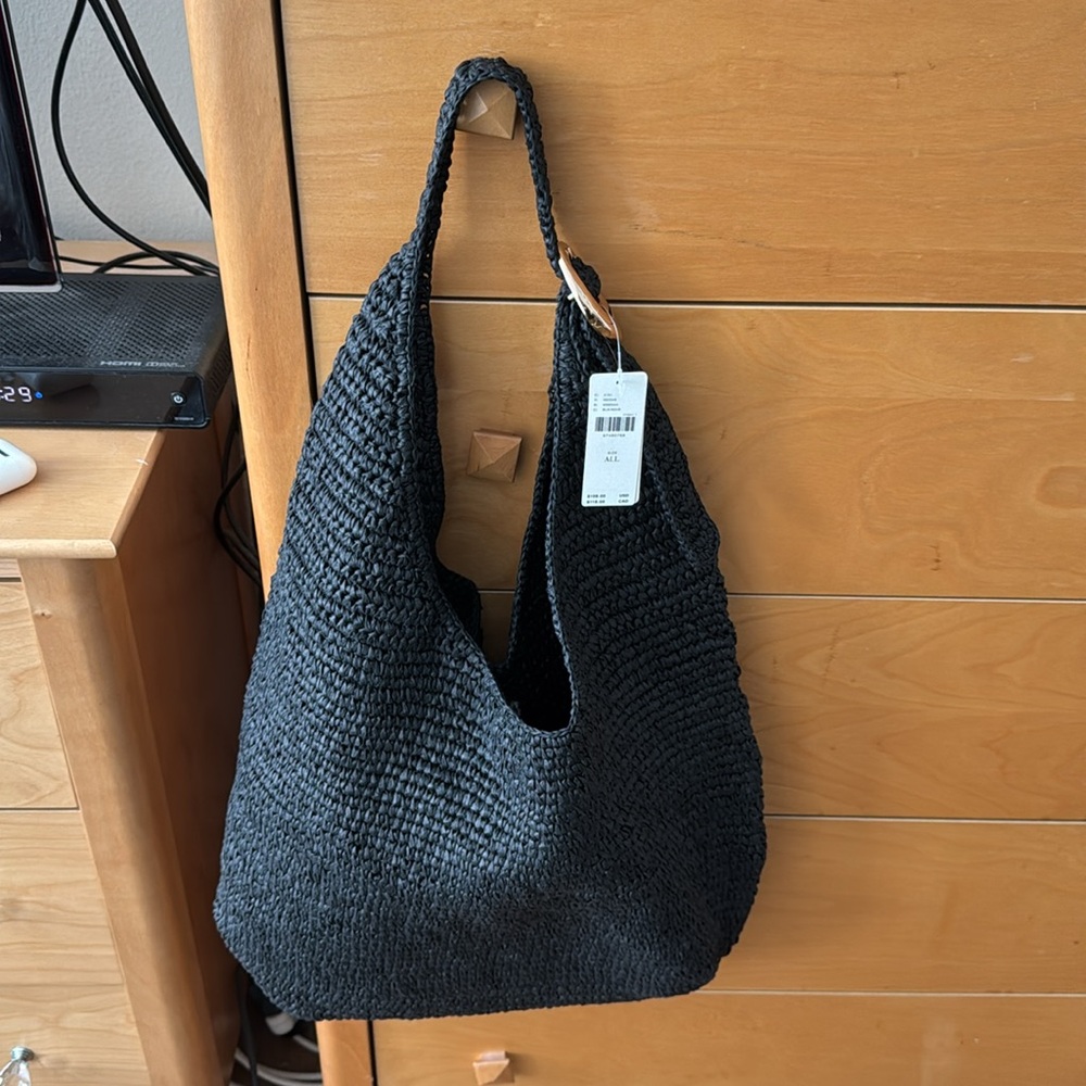New The Love Knot Slouchy Black Tote: Raffia Buckle Edition (from Anthropologie)